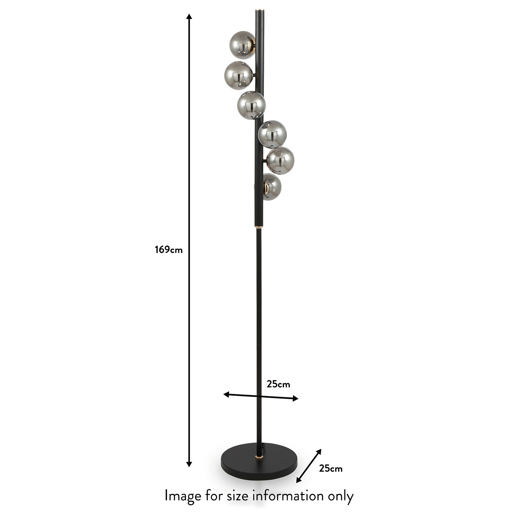 Blair Smoked Glass Ball and Black Metal Floor Lamp dimensions