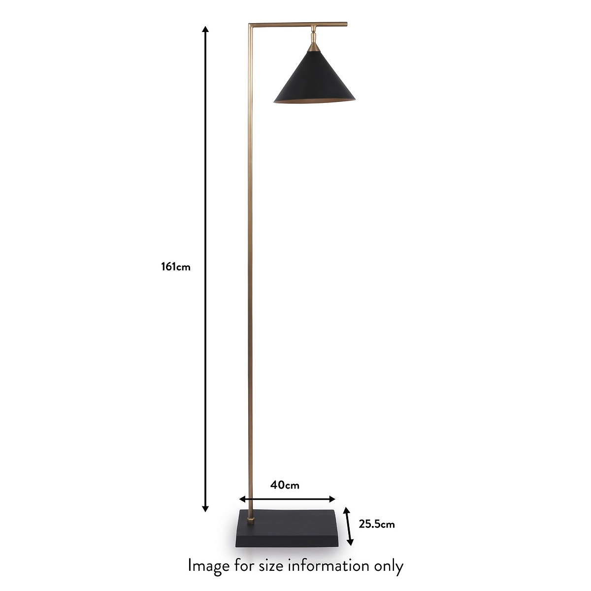 Zeta Matt Black and Antique Brass Floor Lamp dimensions
