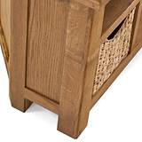 Zelah Oak Corner TV Stand with Baskets - Side of stand