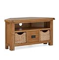 Zelah Oak Corner TV Stand with Baskets by Roseland Furniture