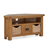 Zelah Oak Corner TV Stand with Baskets by Roseland Furniture