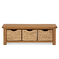 Zelah Oak Bench with Baskets - Front view showing top