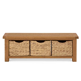 Zelah Oak Bench with Baskets - Front view showing top