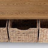Zelah Oak Bench with Baskets - Showing open baskets