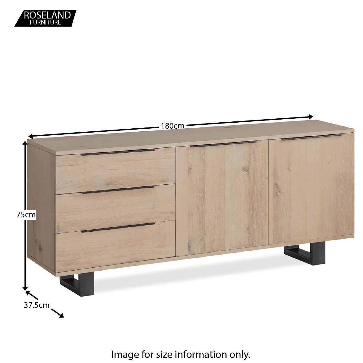 Dimensions - Oak Mill Large Sideboard - Metal Base - White Oil