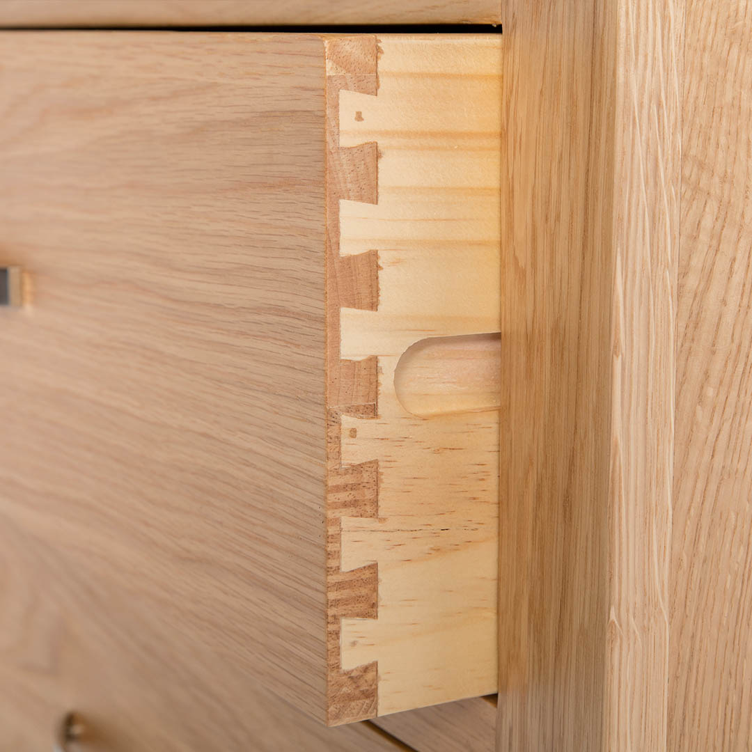 London Oak close up of dovetail joints