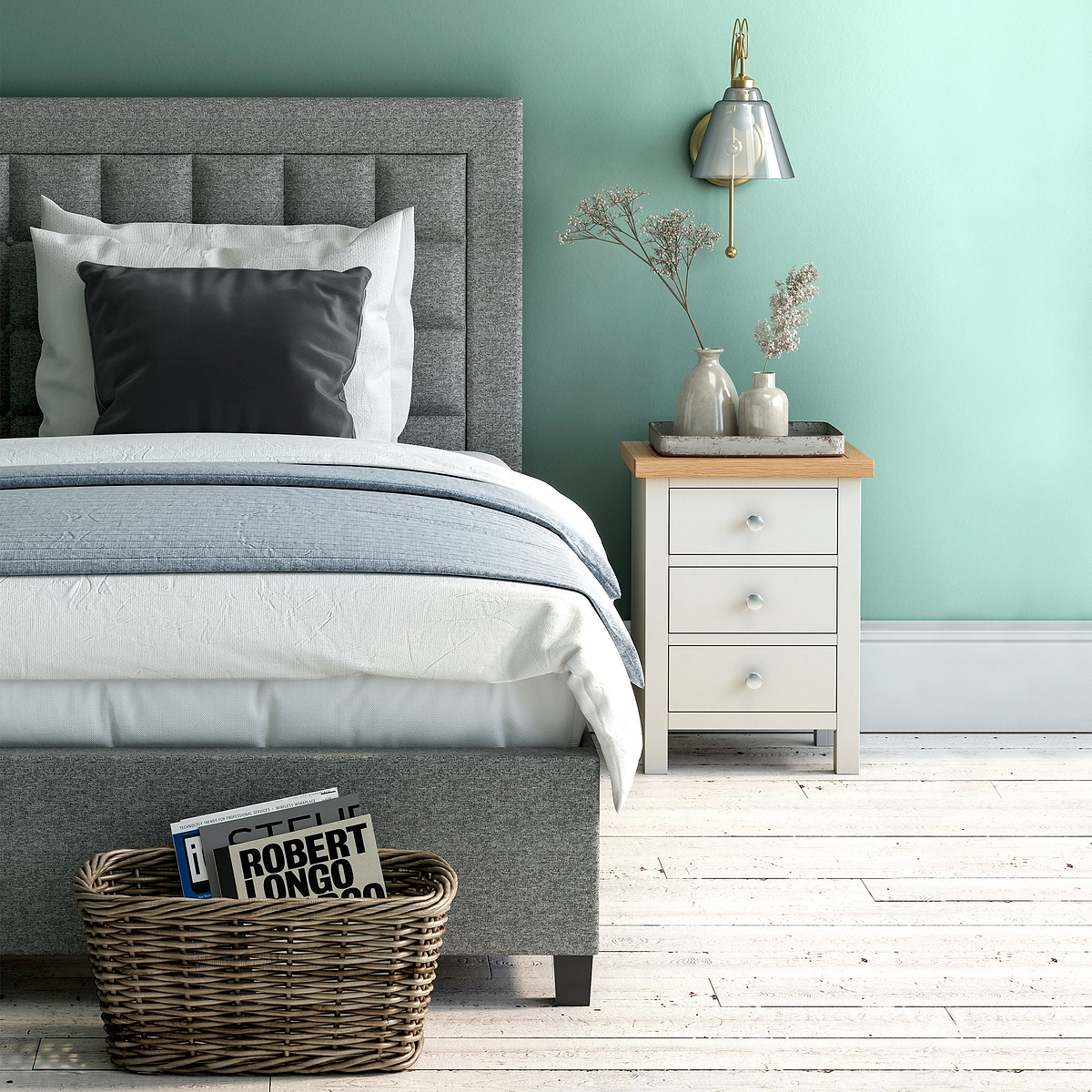 Farrow Cream Bedside Table from Roseland Furniture - Lifestyle Shot