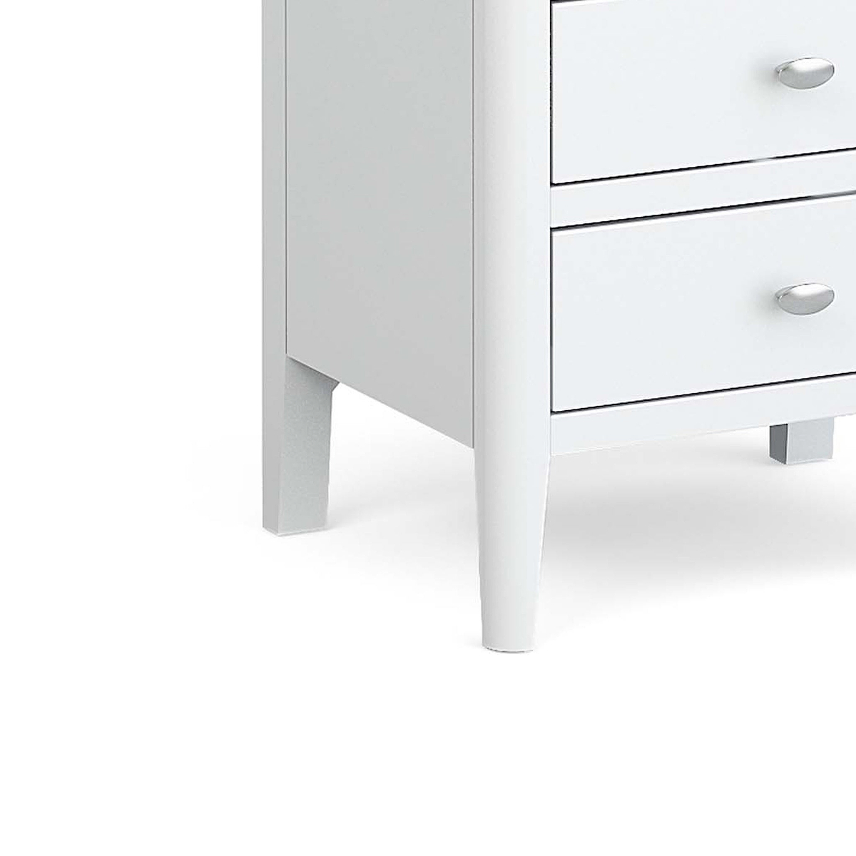 Chester White Bedside Chest of 3 Drawers - Close up of feet