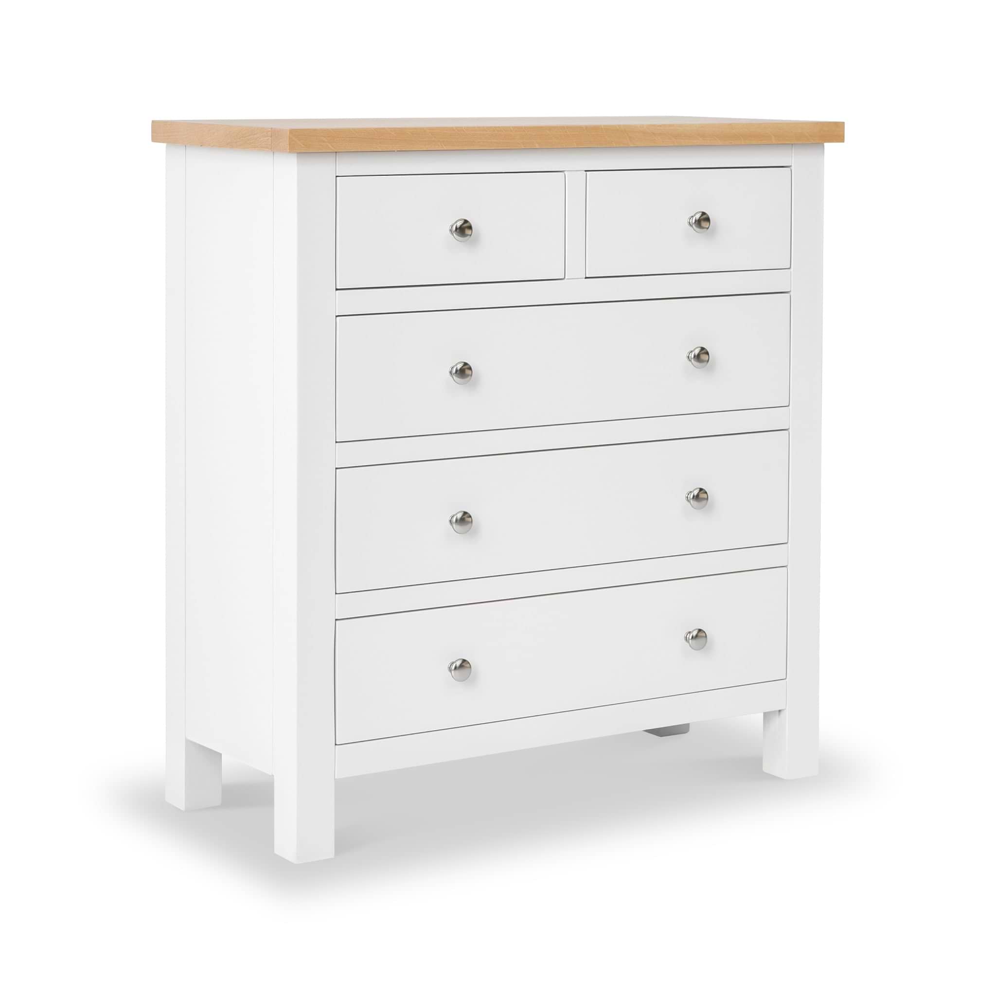 Farrow White 2 Over 3 Chest Of Drawers from Roseland Furniture - Angle view