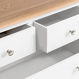 Farrow White 2 Over 3 Chest Of Drawers from Roseland Furniture - close up of drawers
