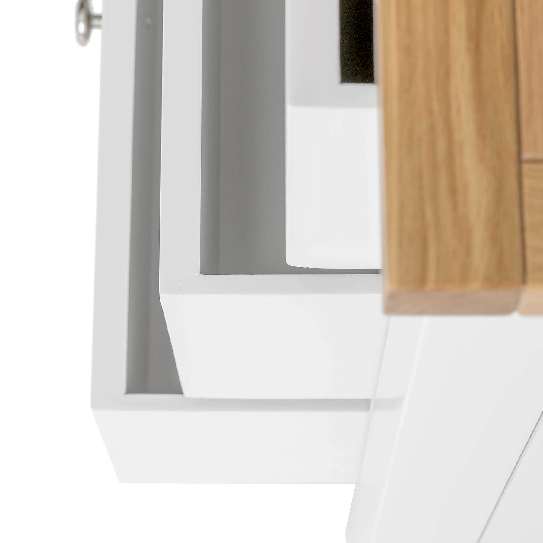 Farrow White 2 Over 3 Chest Of Drawers from Roseland Furniture - close up of drawers