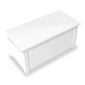 A white rectangular coffee table with a closed compartment, resting on a plain background.