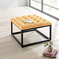 Adison Mustard Yellow Buttoned Velvet Footstool Lifestyle