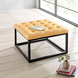 Adison Mustard Yellow Buttoned Velvet Footstool Lifestyle