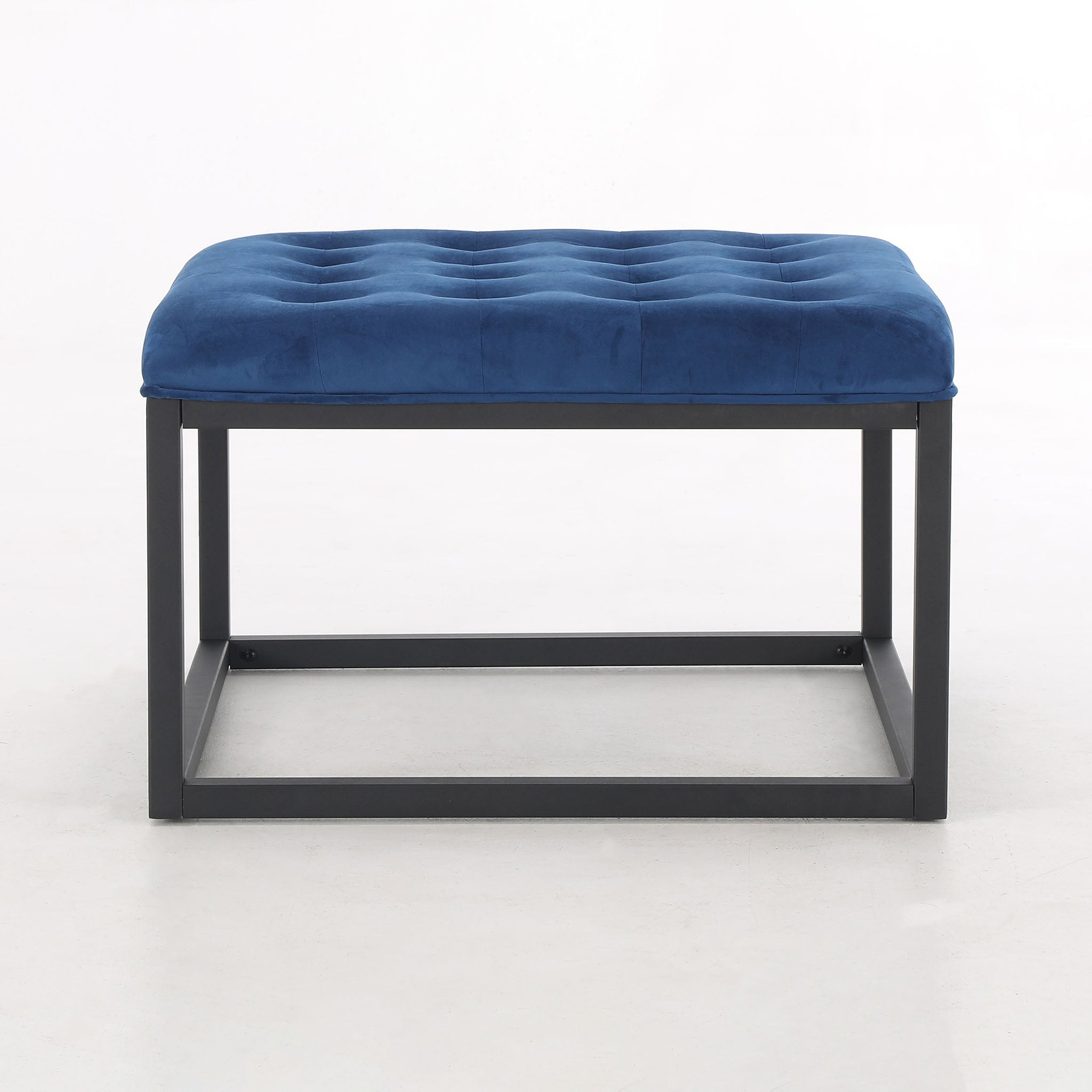 Adison Midnight Blue Buttoned Velvet Footstool from Roseland