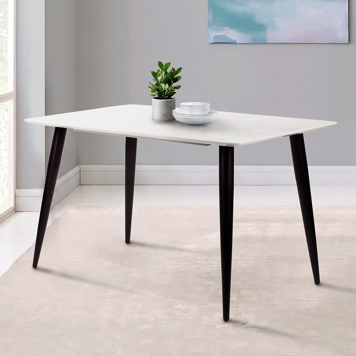 Lucio White Faux Marble Rectangular Dining Table for dining room