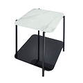 Adrian White & Black Marble and Glass Square Side Lamp Table