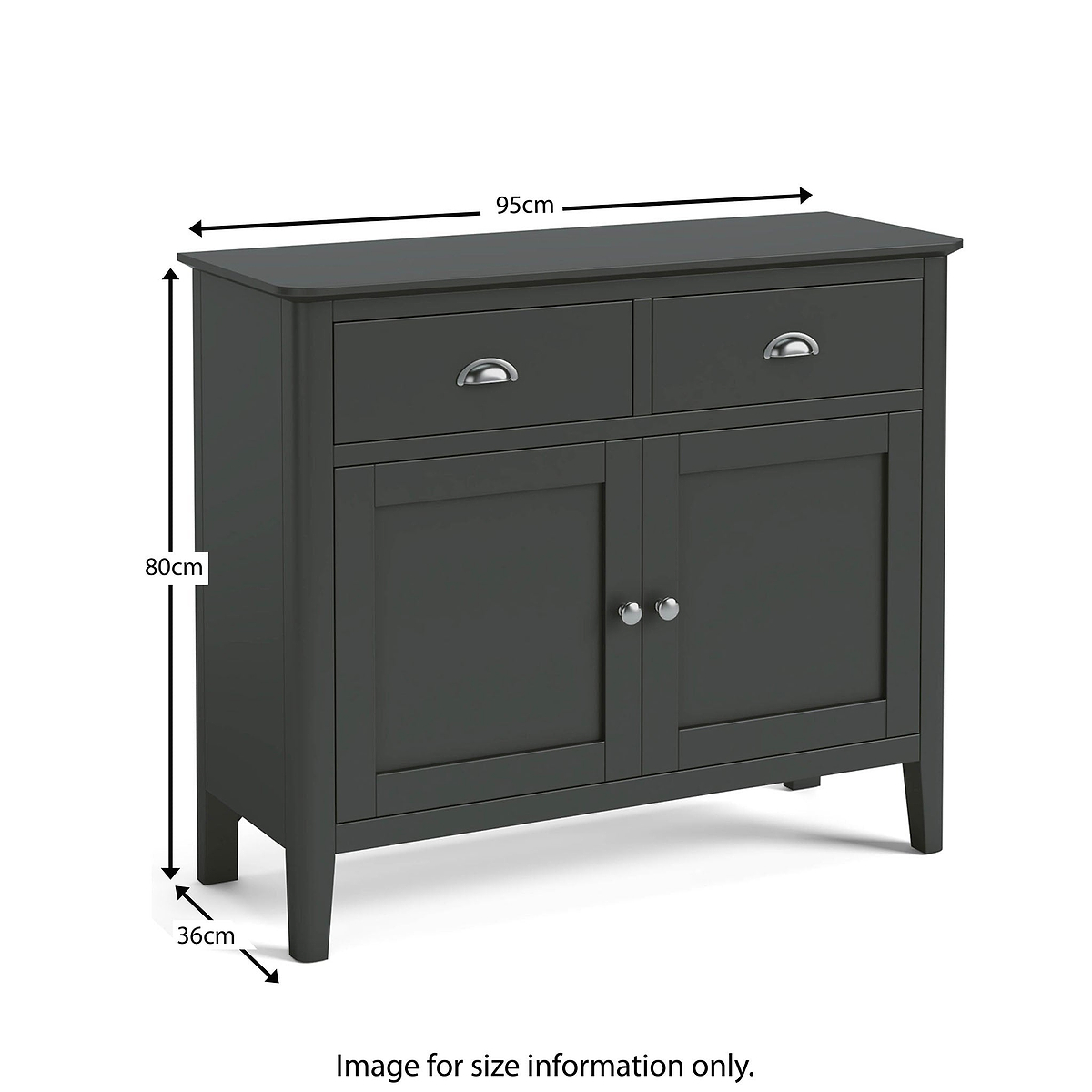 Dumbarton Charcoal Grey 2 Door Small Sideboard - Size Guide