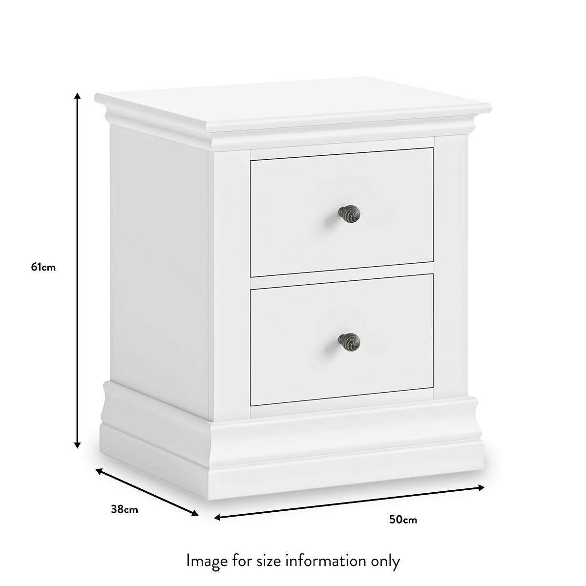 Porter White 2 Drawer Bedside Table dimensions