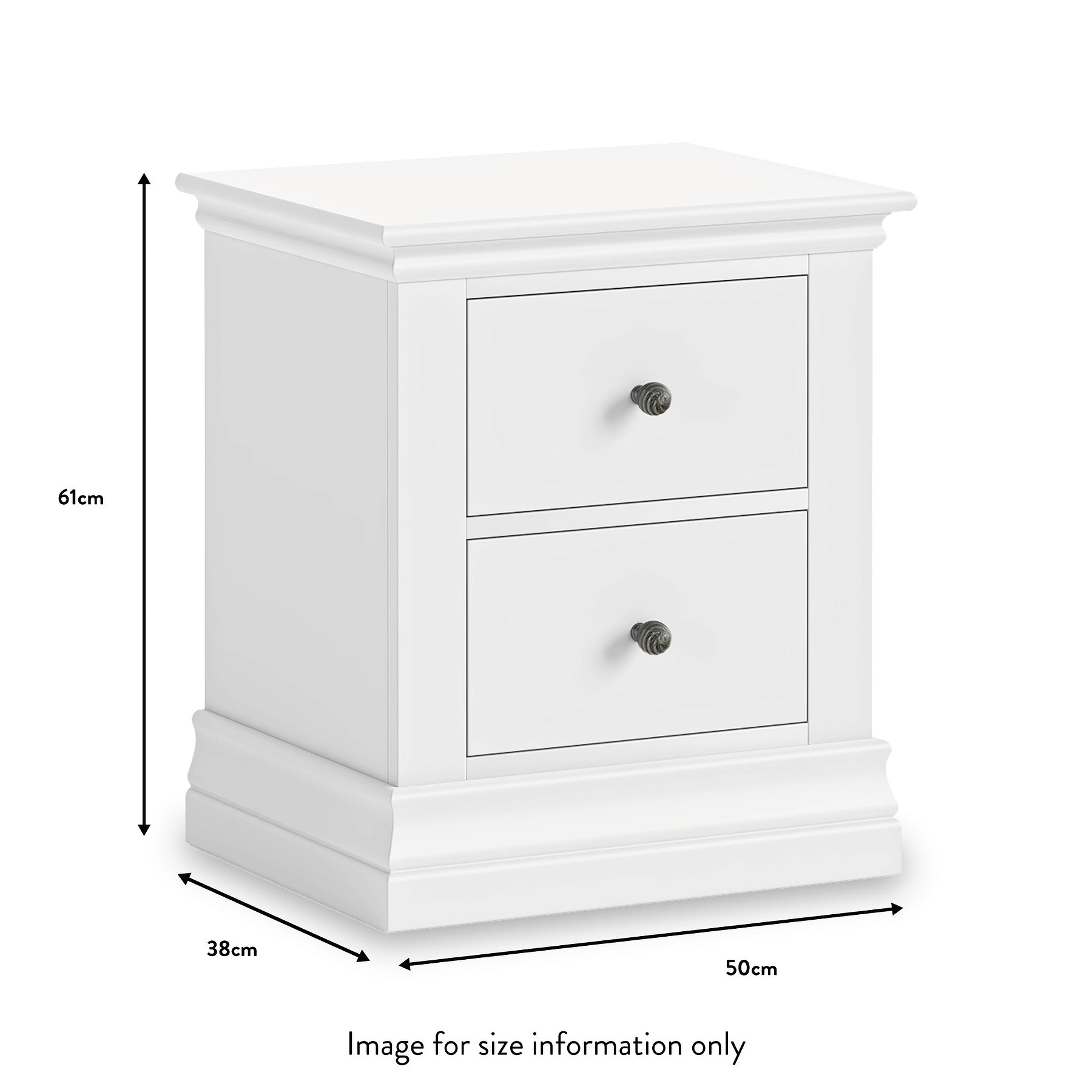 Porter White 2 Drawer Bedside Table dimensions