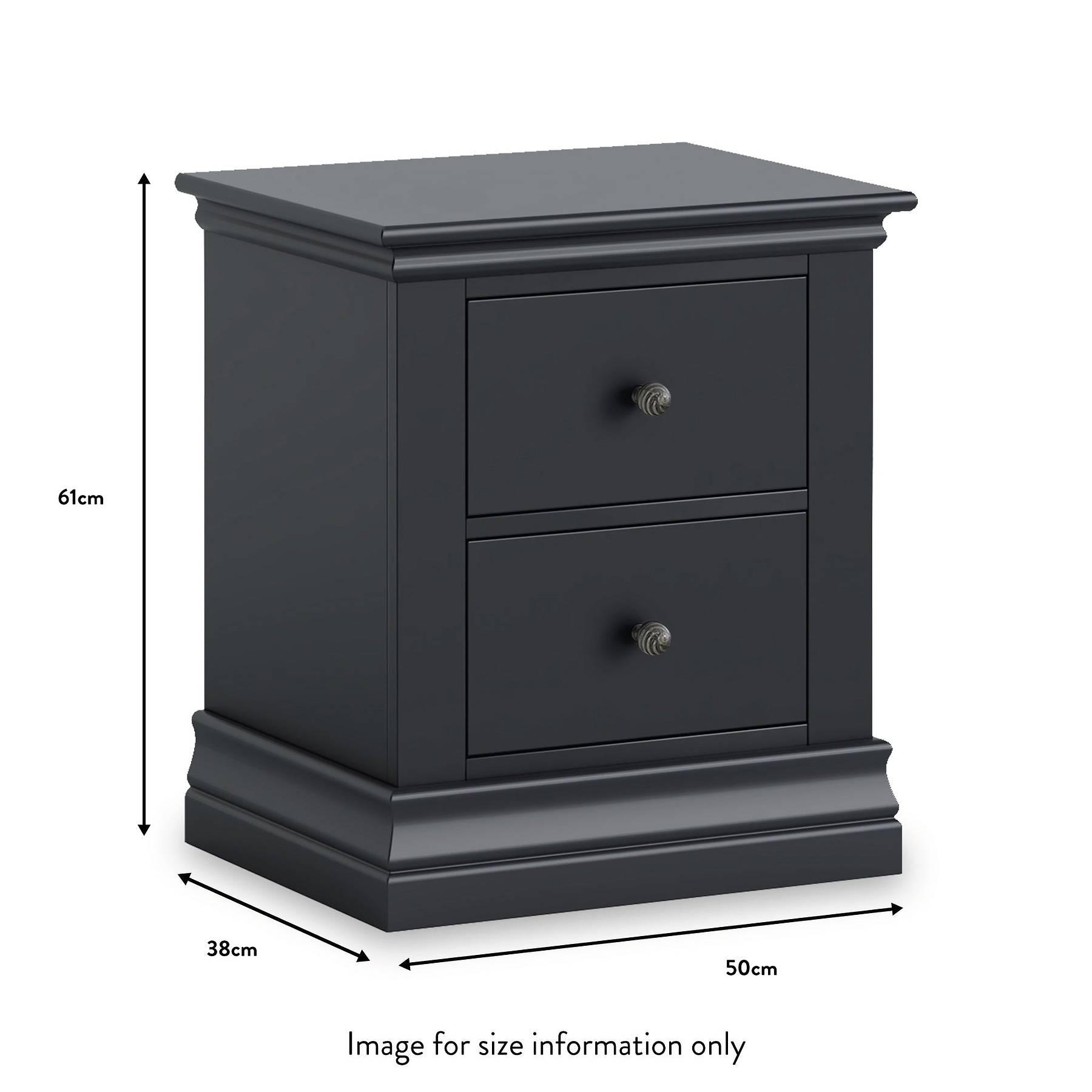 Porter Charcoal 2 Drawer Bedside Table dimensions