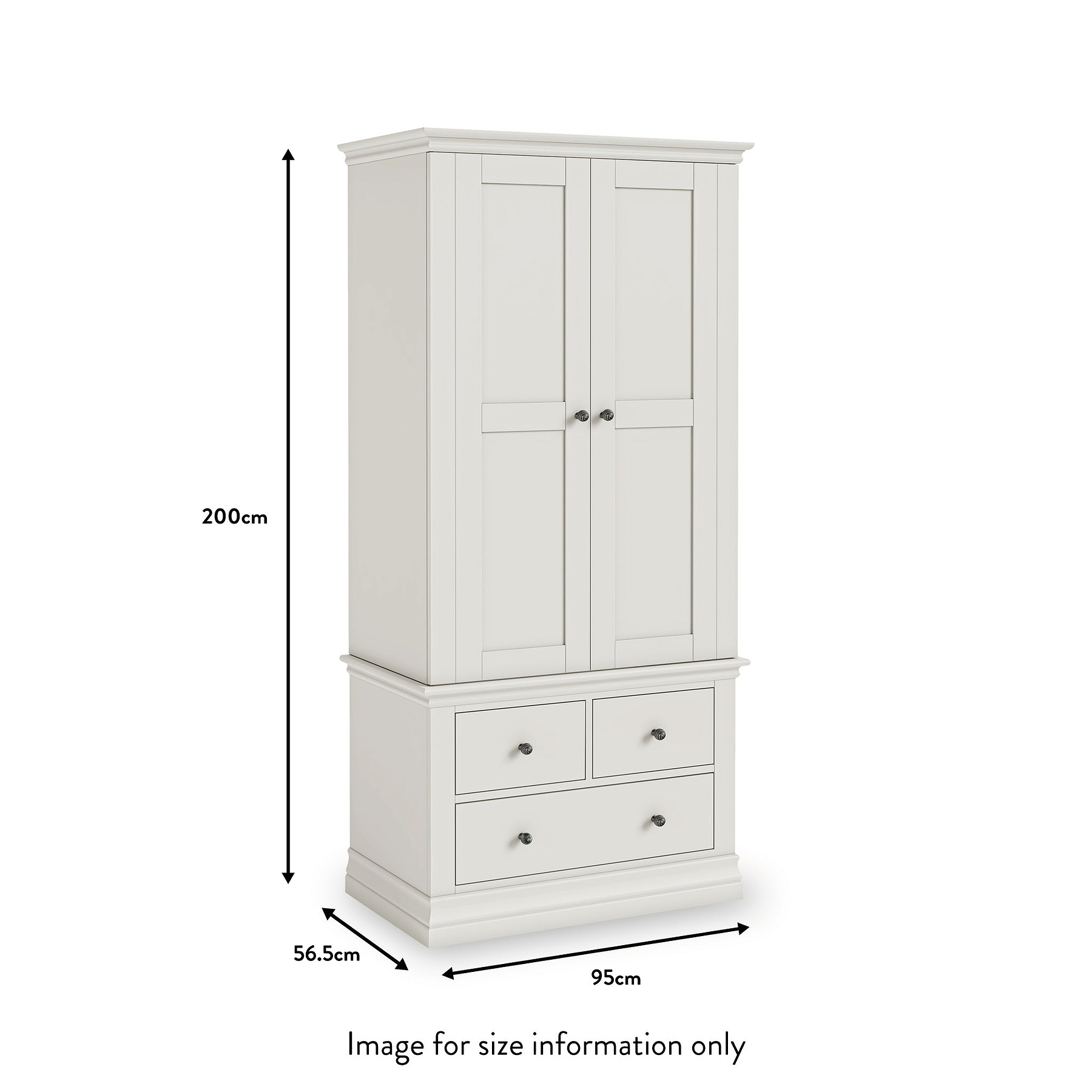 Porter Grey 2 Door 3 Drawer Double Wardrobe dimensions