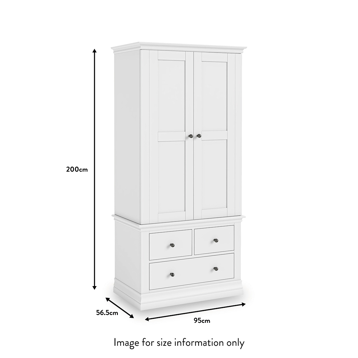 Porter White 2 Door 3 Drawer Double Wardrobe dimensions