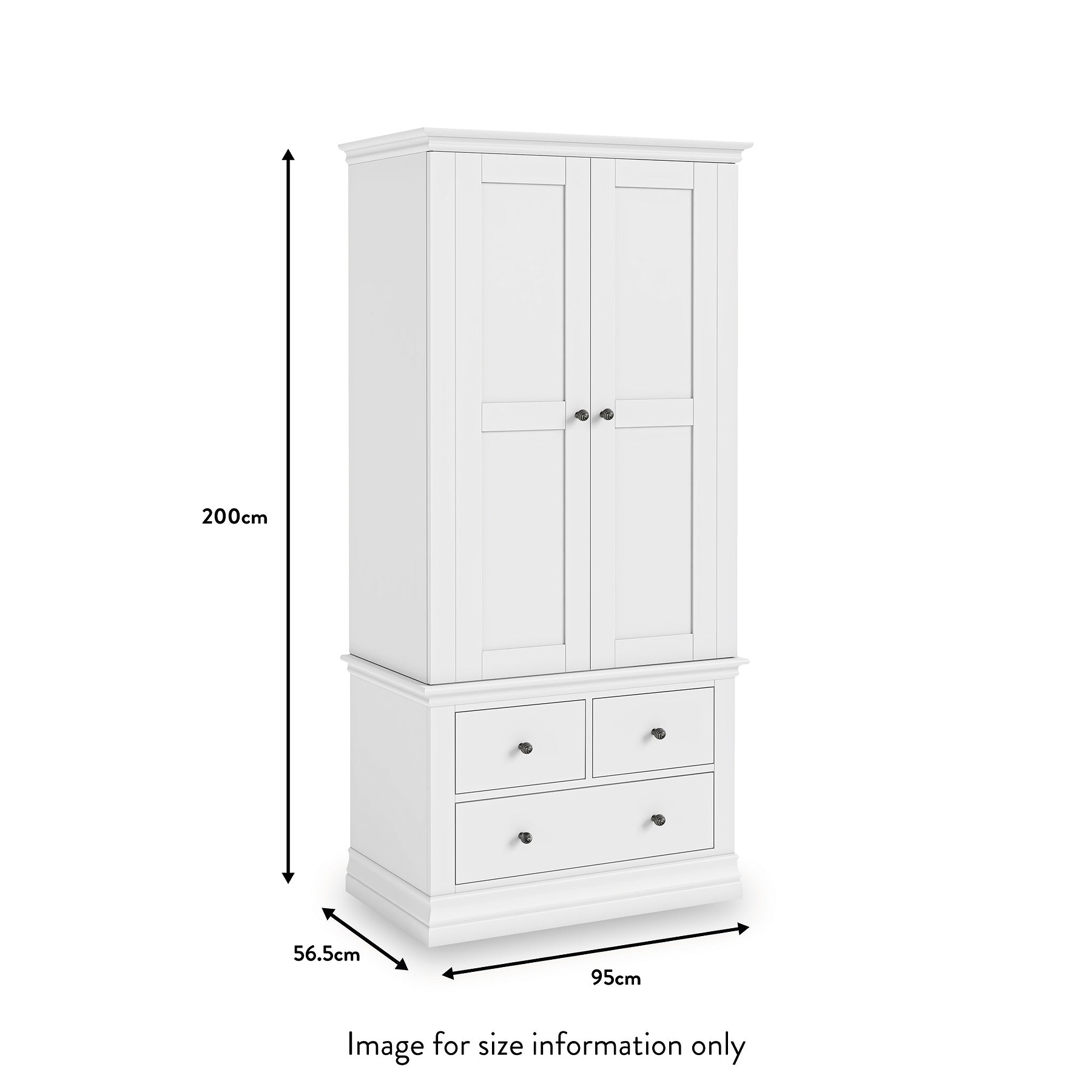 Porter White 2 Door 3 Drawer Double Wardrobe dimensions