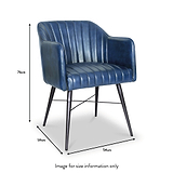 Aitor Blue Leather Armchair with Pleated Back dimensions