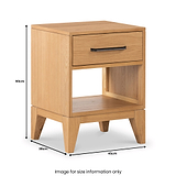 Sunburst Oak 1 Drawer Open Shelf Bedside Table dimensions