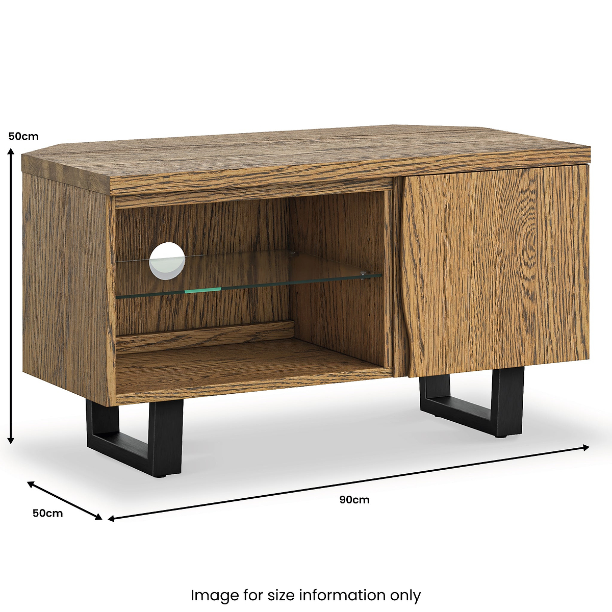 Isaac Oak 90cm Corner TV Stand dimensions