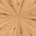 Wooden surface with a starburst pattern emanating from a central point, showcasing natural wood tones and grain textures.