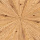 Wooden surface with a starburst pattern emanating from a central point, showcasing natural wood tones and grain textures.