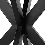 Metal beams intersect at a central point against a white background, forming a symmetrical, star-like structure.