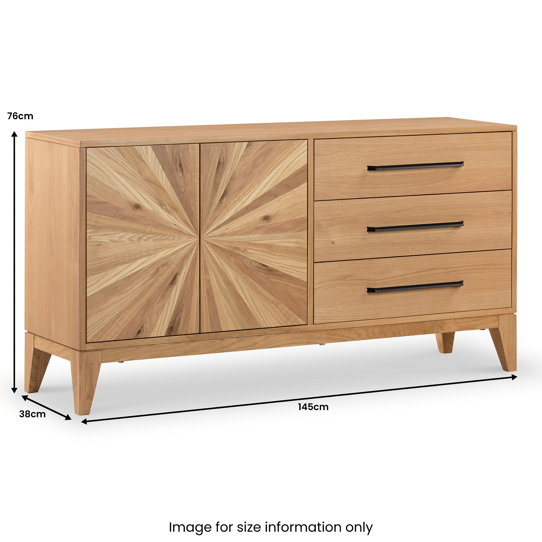 Sunburst Oak Large 2 Door 3 Drawer Sideboard dimensions