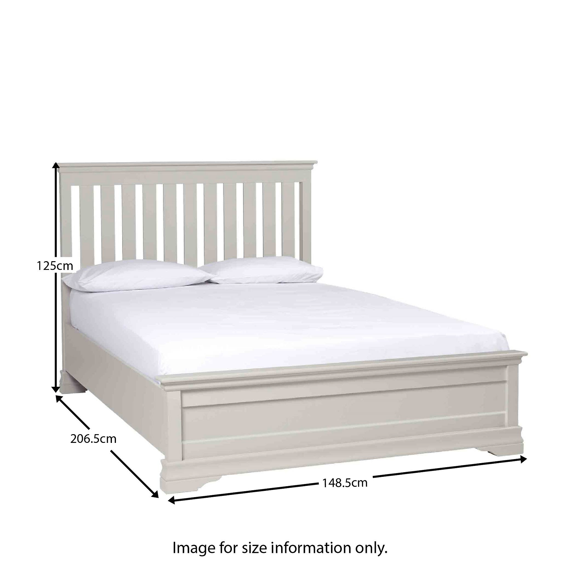 Dimensions for the Melrose Cotton White Painted Double Bed Frame from Roseland Furniture