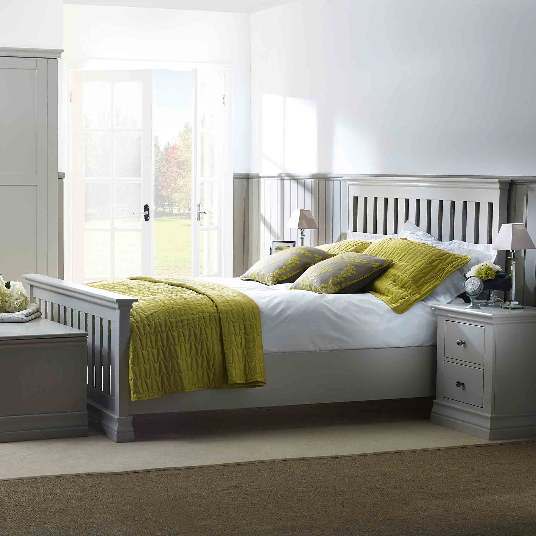 Lifestyle image of the Melrose Cotton White King Size Slatted Bed Frame 