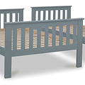 close up of the slatted foot board on the Carlson Grey Triple Sleeper Bunk Bed