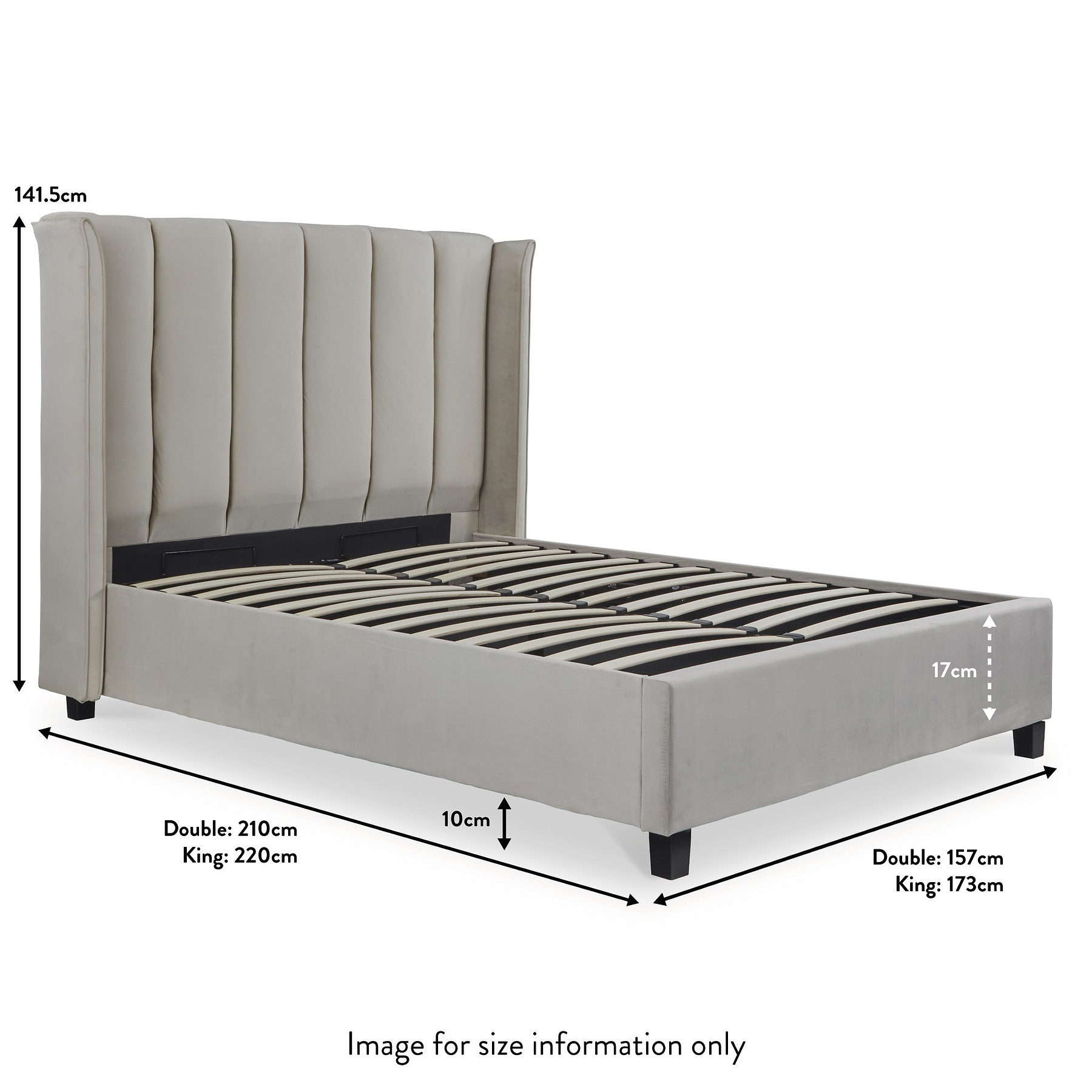 Mia Stone Velvet 4ft6 Double Ottoman Bed Frame dimensions
