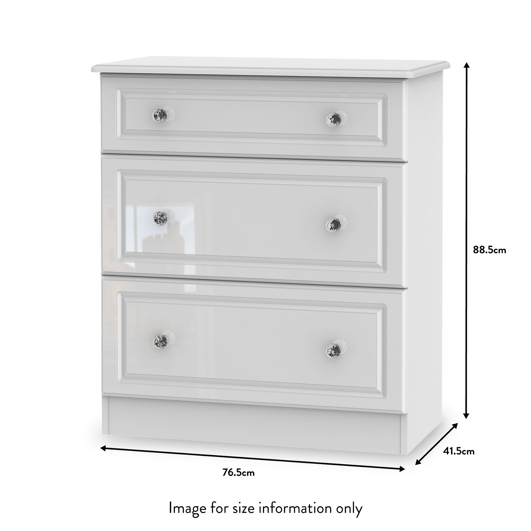 Kinsley White Gloss 3 Piece Bedroom Set from Roseland size