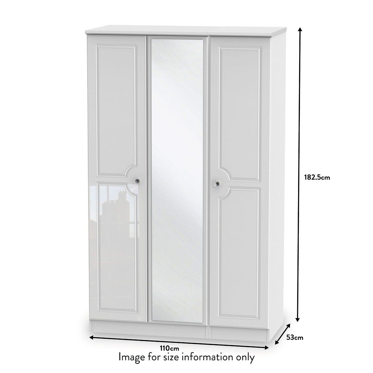 Kinsley White Gloss Triple Wardrobe with Mirror from Roseland size