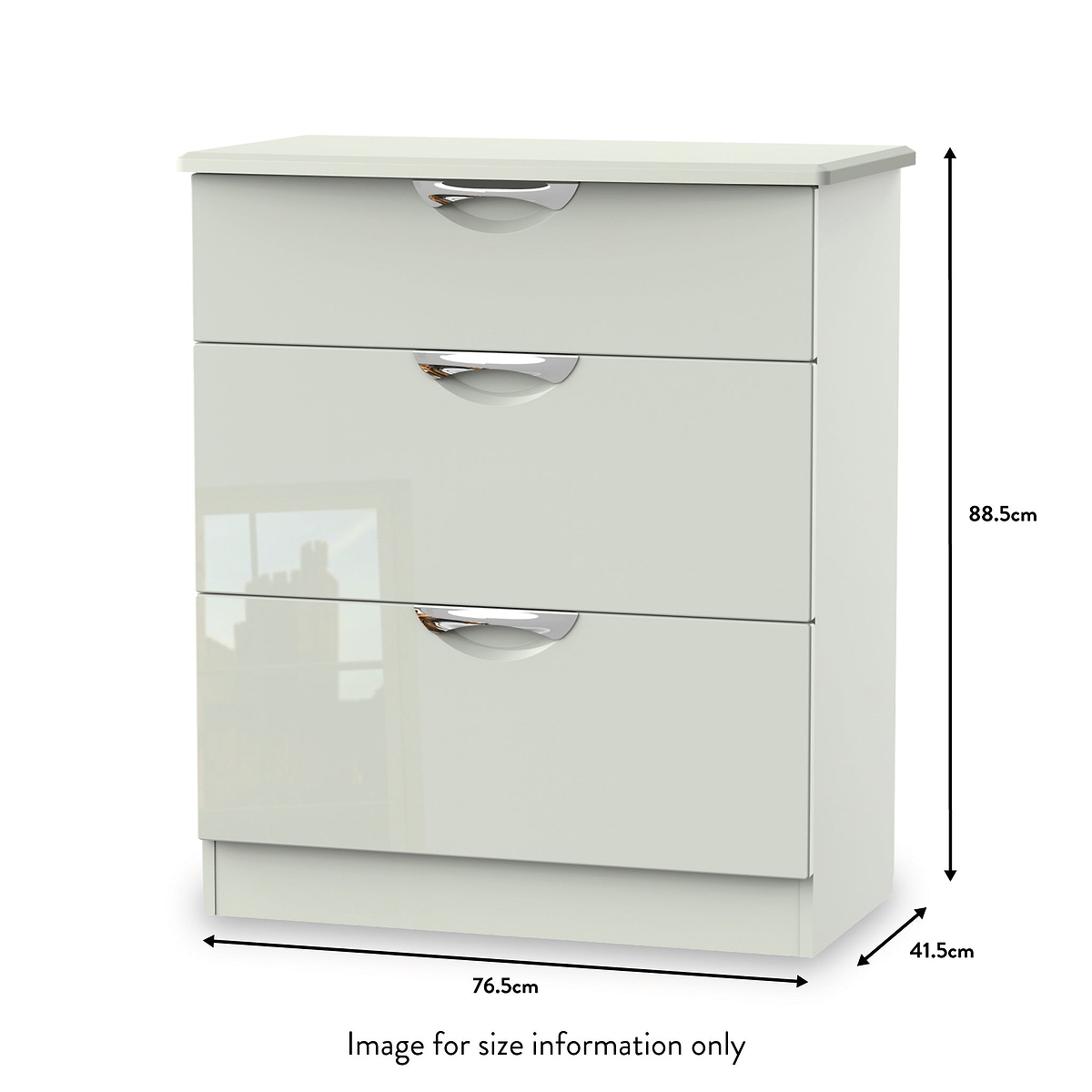 Beckett Cream Gloss 3 Drawer Deep Chest from Roseland size