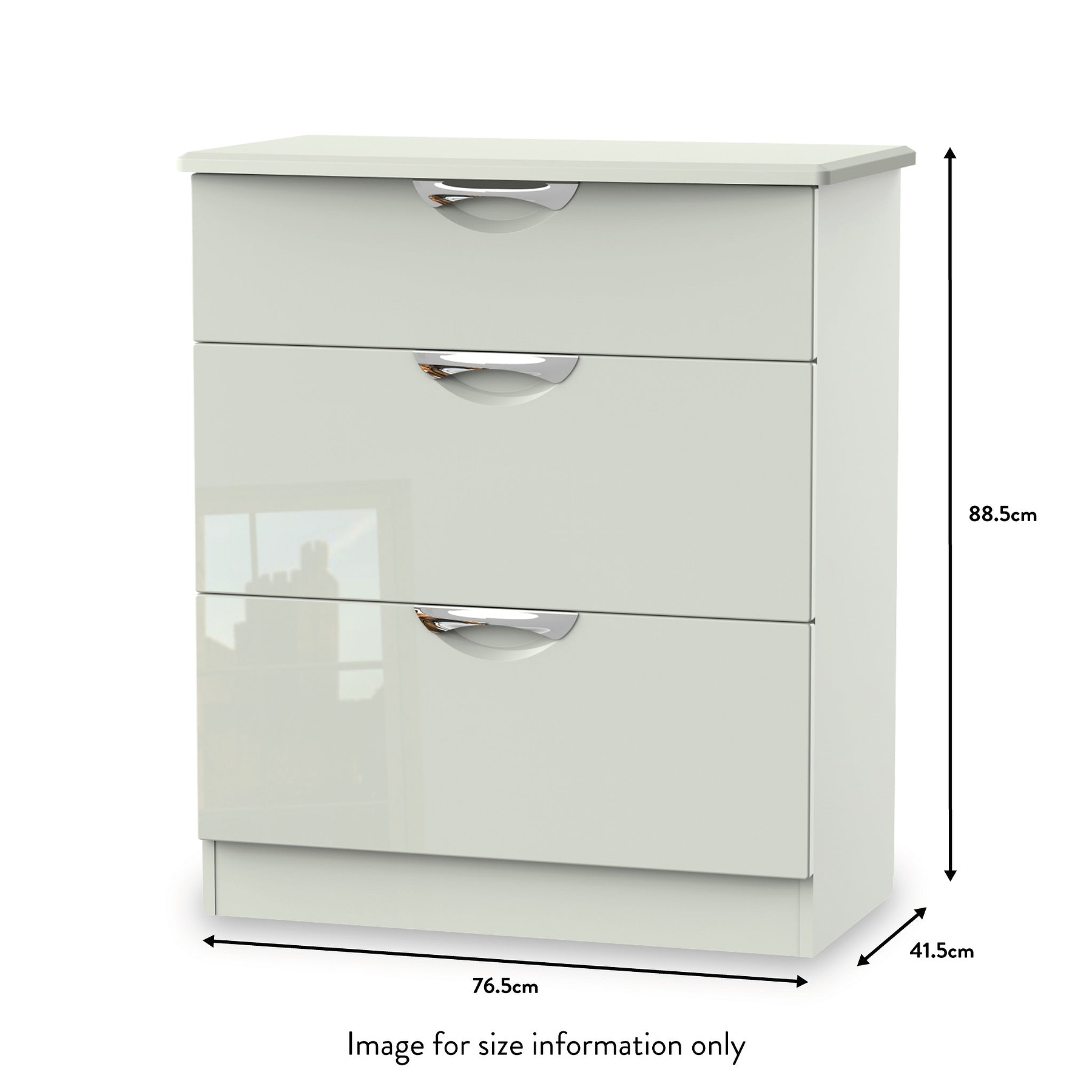 Beckett Cream Gloss 3 Drawer Deep Chest from Roseland size