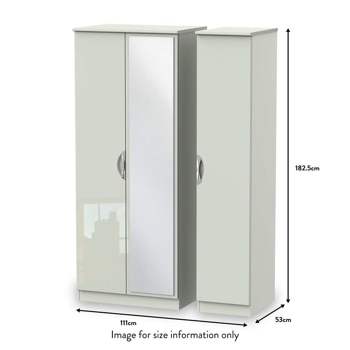 Beckett Cream Gloss Triple Mirror Wardrobe from Roseland size