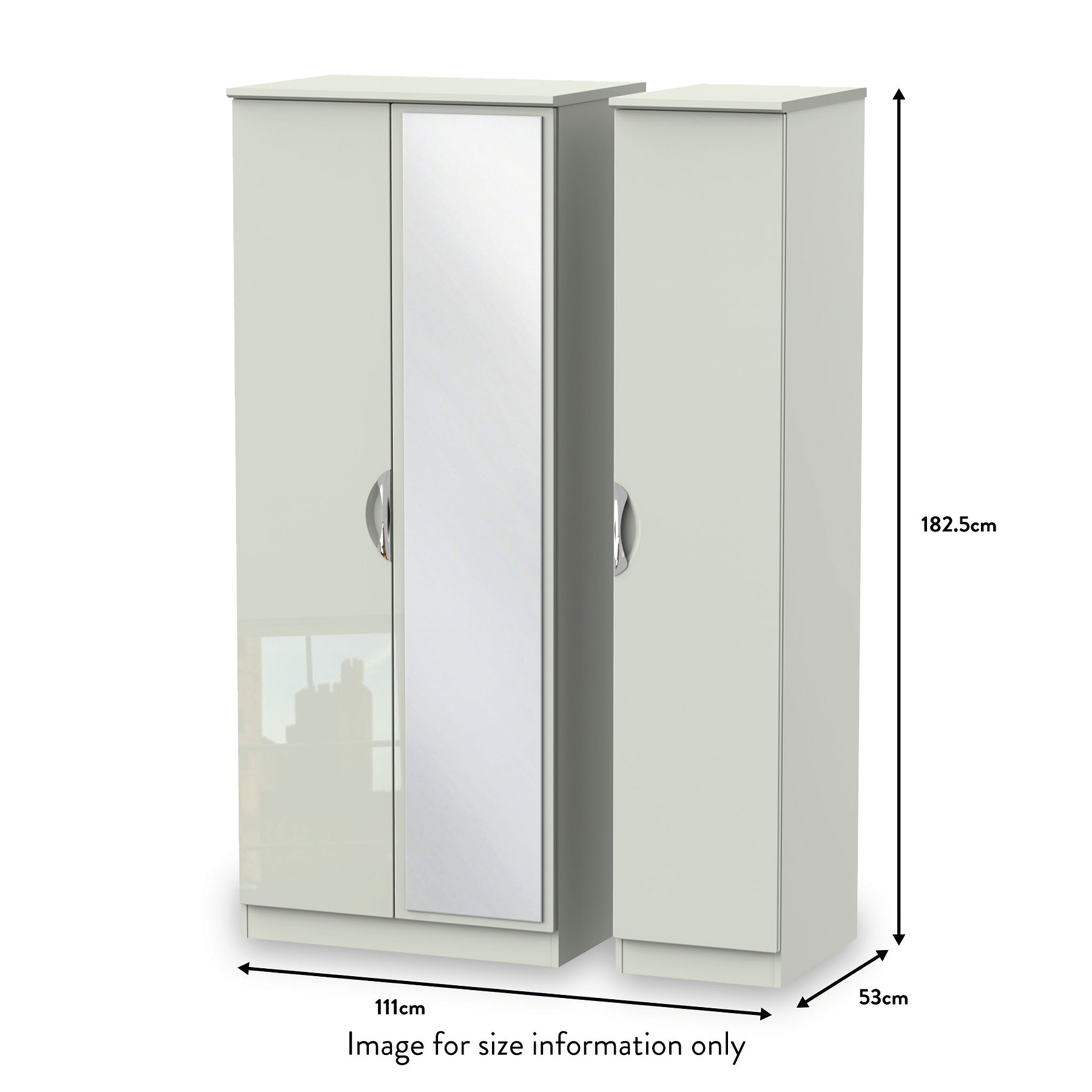 Beckett Cream Gloss Triple Mirror Wardrobe from Roseland size