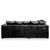 A black, textured sectional sofa with plush cushions on a white background.