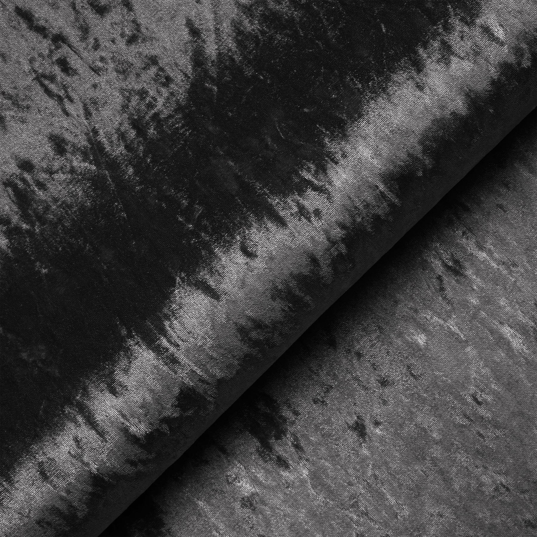 Velvety fabric with a wrinkled texture, creating a gradient of light and dark gray shades, folded and resting in a layered manner.