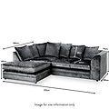 A corner sofa with dimensions labeled, against a white background. Measurements denote its length, depth, and height. A caption reads "Image for size information only."