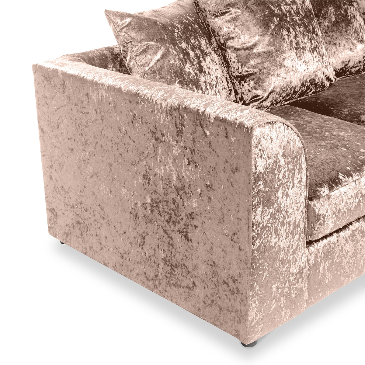 A plush sepia-toned sofa with soft cushions, appearing stationary, isolated against a white background.