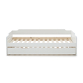 front view of the close up of the white painted wooden frame on the Snooze White Wooden Bed with Trundle 